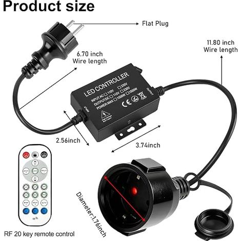 Guirlande lumineuse LED 1500 W avec télécommande, AC 220-240 V, interrupteur enfichable, variateur d'intensité pour barres lumineuses et lampes à intensité variable, télécommande à 20 boutons (1/4)