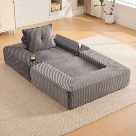 Divano letto pieghevole in velluto a coste grigio scuro con schiuma e molle, 1 posto (1/5)