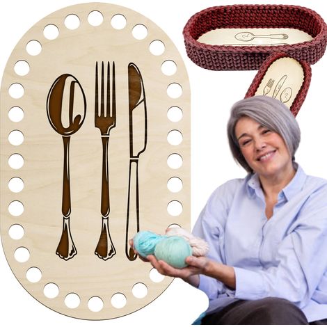 Organisateur de cuisine en bois, panier à couverts de base 20x12 cm pour crochet (1/5)