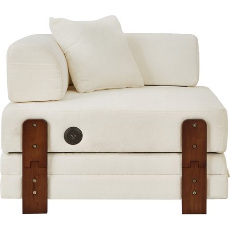 Divano letto pieghevole 2 in 1 beige in tessuto con porte USB e Type-C, contenitore e braccioli (1/5)