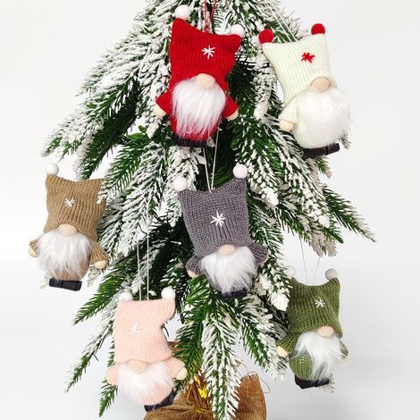 Set aus 6 Weihnachtsbaumdekorationen, Mini skandinavischer schwedischer Weihnachtsmann, gestrickte Plüsch-Elfe/Schwedenmännchen, Santa-Ornamente für den Weihnachtsbaum oder Geschenkanhänger - Zwerge ( (1/5)