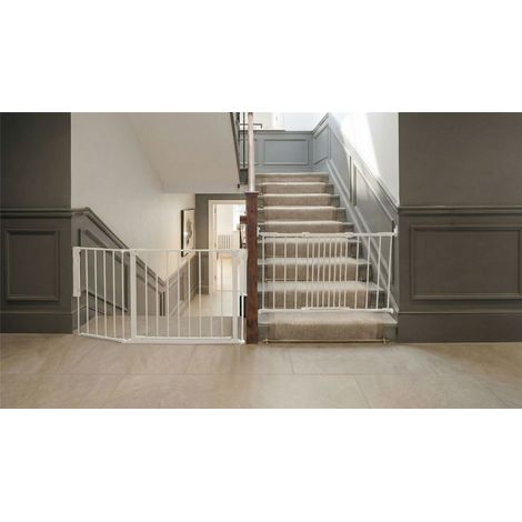 Safetots Barrière de Sécurité Enfant Escalier, Blanc, Système Multi-Panneaux jusqu à 102cm, Fixation à Vis 67-105,5cm