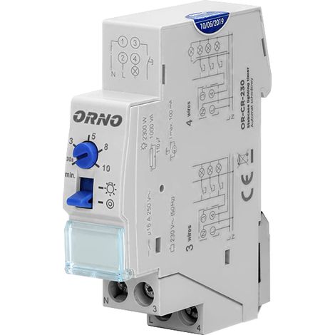 Interrupteur Temporel DIN OR-CR-230 - 3 ou 4 fils - 230V - Éclairage Automatique - Réglable (1/2)