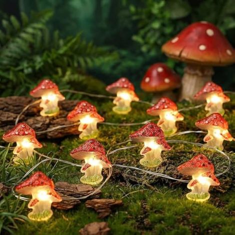 Guirlande lumineuse LED champignon, 2 m, 20 LED, blanc chaud, idéale pour le jardin, la chambre, le bricolage, le sapin de Noël, le balcon et la décoration de Pâques. (1/5)