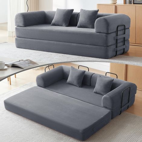 Canapé-lit 200cm de large, garnissage en mousse haute densité, convertible en canapé-lit 3 places ,avec accoudoirs Gris