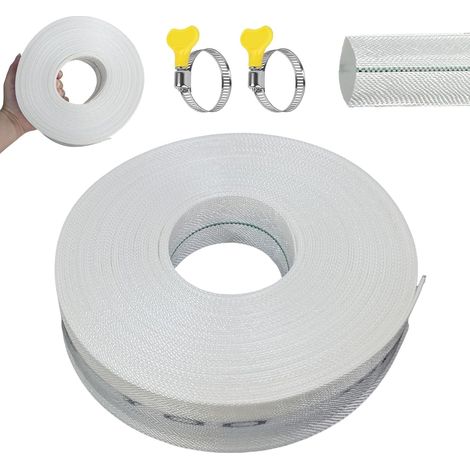 Flat Discharge Hose, 1 1/4 Inch Flat Hoses with Clamp, 20 m Ø 32 mm Hose Irrigation Hose for Drainage Irrigation Dirty Water Pumps, White (1/5)
