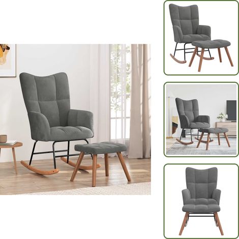 The Living Store Chaise à bascule avec repose-pied Gris foncé Velours - Chaise À Bascule - Chaise Relaxante - Fauteuil Inclinable - Mobilier De Salon - Fauteuil Confortable