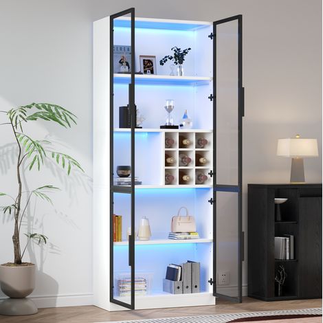 Vitrine 80 x 35 x 200 cm avec LED, portes vitrées en aluminium, blanche HAVRYA (1/5)