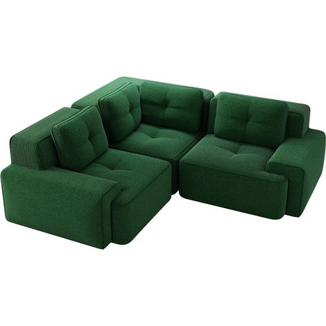 Canapé sans armature pour salon, canapé de bureau, canapé modulaire, canapé confortable rembourré à assise basse en velours côtelé, sans montage requis, design antidérapant. Vert (1/5)