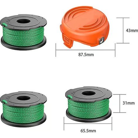 Nouveau pour coupe-bordures Black & Decker GL8033 GL9035 A6486 GL7033 : 3 bobines de fil + 1 capuchon (1/3)