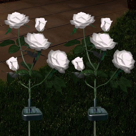 Outdoor Solar Rose Light Decoration Suitable for Gardens, Courtyards, Terraces, Passages, 5 Heads Waterproof White Roses (2 Pcs) (1/5)