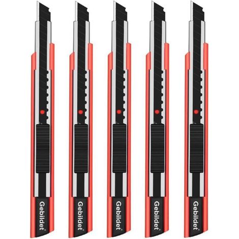 Cuttermesser 5 Stück 9mm Abbrechklingen selbstsichernd Rot (1/5)