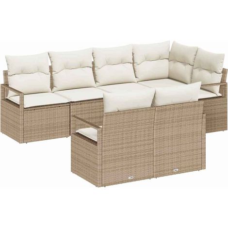 Maison Exclusive - Set Divano da Giardino 7 pcs Beige e Bianco polyrattan
