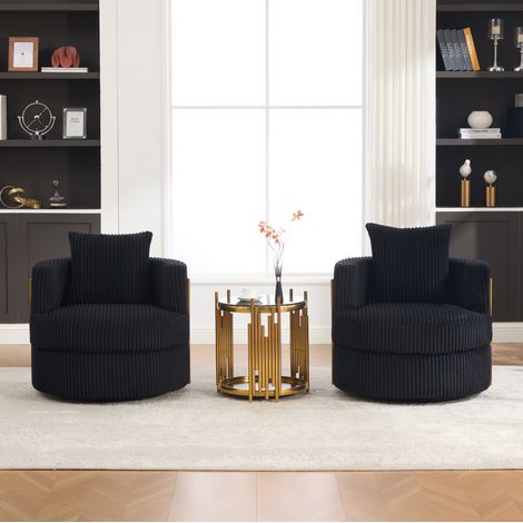360° drehbarer schwarzer Cord-Sessel mit verstecktem Stauraum und gepolstertem Sitz HAVRYA (1/5)