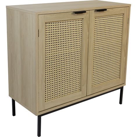 Buffet en bois et portes cannage - 1 étagère - Naturel - 80x35x75,5cm - FSC 100% (1/5)