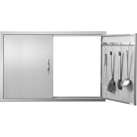 Porte d'Accès pour Barbecue, Double Porte de Cuisine Extérieure de 99x66 cm, Porte Encastrée en Inox, avec Poignée et Crochets, pour Îlot de Barbecue, Station de Grillades, Placard Extérieure (1/5)