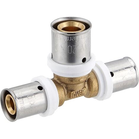 Pressfitting-T-Stück - Mittelabgang erweitert - 16 x 2,0 - 20 x 2,0 - 16 x 2,0 mm für MV-Rohr