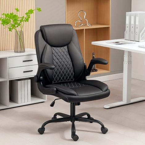 Fauteuil de bureau ergonomique accoudoirs relevables hauteur réglable basculant, noir (1/4)