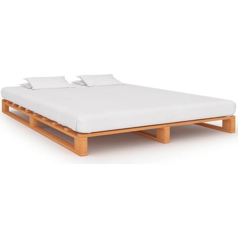 Cadre de lit palette en pin massif marron pour matelas 200 x 200 cm - PANGIVO (1/5)