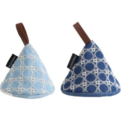 2PCS Mini Gant de Four Bleu Broderie à la Main Petit Gants de Cuisine Résistant à Chaleur Gants de Barbecue Coton Doublure Manique de Cuisine Oven Gloves pour Gril, Cuisine, Cuire, Micro-Ondes, Adélal (1/4)