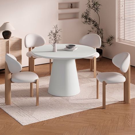 Table à manger ronde 120x77 cm effet ciment gris clair - JULOZ