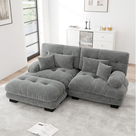 Sofá modular con otomana para salón gris HAVRYA (1/5)
