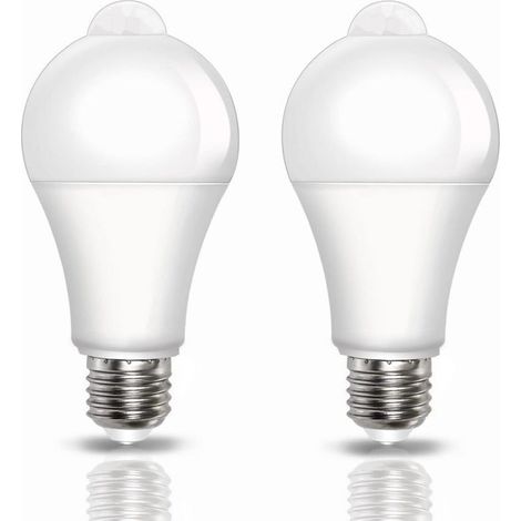Ampoule Détecteur de Mouvement E27 9W, 800LM Blanc Froid 6000K Ampoule LED E27 Capteur PIR, Auto On/Off, pour Couloir, Escalier, Garage, AC 220V, 120 Degrees, Lot de 2