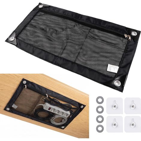 Cache Cable Bureau, Cable Management Bureau, Rangement Cable Bureau, Filet Sous Bureau en Nylon pour Gestion des Câbles sans Perçage pour Bureau, 50x25cm Noir (1/5)