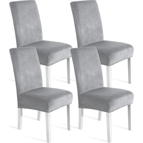 Stuhlhussen Samt 4er Set, Stretch, Weich, Waschbar, Silbergrau (1/5)