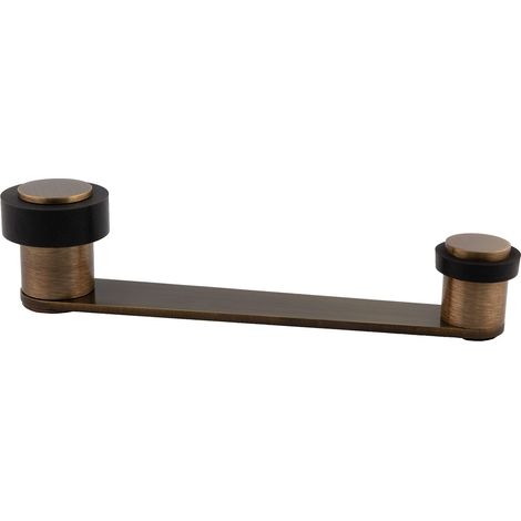 Butée de porte avec retenue pivotante Pour porte jusqu'à 100 mm d'épaisseur Laiton Vis + cheville Ref I-253 quincaillerie (Laton cuir vieilli - Caoutchouc noir) (1/5)