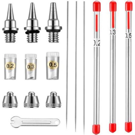 Nozzle cap, needle and nozzle for airbrush, 0.2 mm, 0.3 mm, 0.5 mm, airbrush spare parts (FF-3NONE) (1/5)