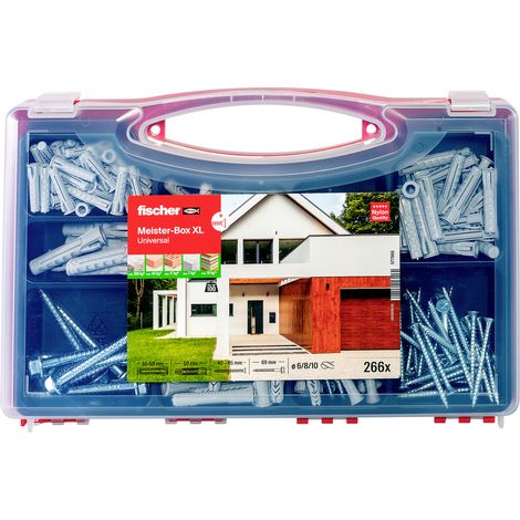 FISCHER MEISTER-BOX XL LOT DE 266 CHEVILLES ET VIS UNIVERSELLES 6-8 MM DE DIAMÈTRE, 30-50 MM DE LONG, POUR BRICOLEURS ET PROFESS (1/4)