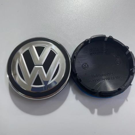Cache moyeu de roue Volkswagen 56 mm, emblème logo Wolfsburg pour jantes, centre de roue compatible Golf, Passat, Touran, Jetta, 4 pièces, finition noir mat (1/2)