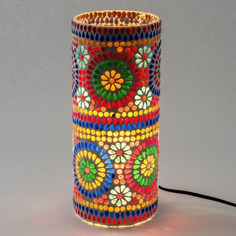 Zylindrische Mosaik Tischlampe aus Glas mit Blüten 31 cm (1/3)