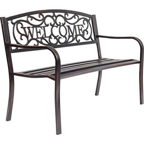 COSTWAY Banco de Jardín con Respaldo Banco de Hierro Fundido Banco con Estructura de Acero Carga hasta 320 kg Asiento para Parque Terraza Exterior (Bronce) (1/5)