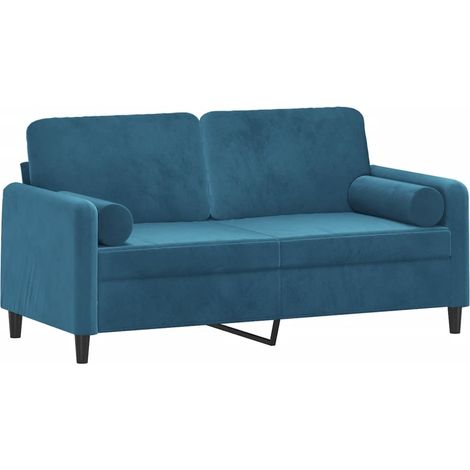 vidaXL Canapé 2 places avec oreillers décoratifs bleu 140 cm velours (1/5)