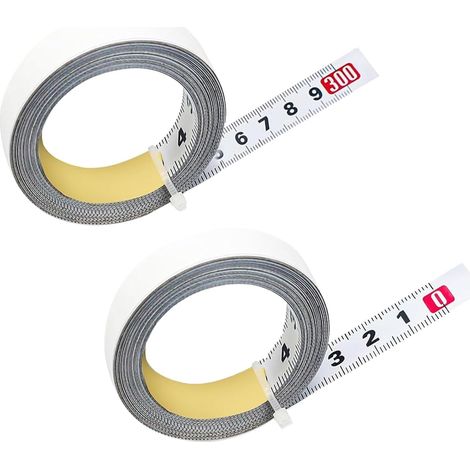 Lot de 2 mètres à ruban autocollants de 3 m, en acier au carbone pour mesures établis de travail, menuiserie, tables (métrique, 1 de gauche à droite, 1 de droite à gauche) (1/5)