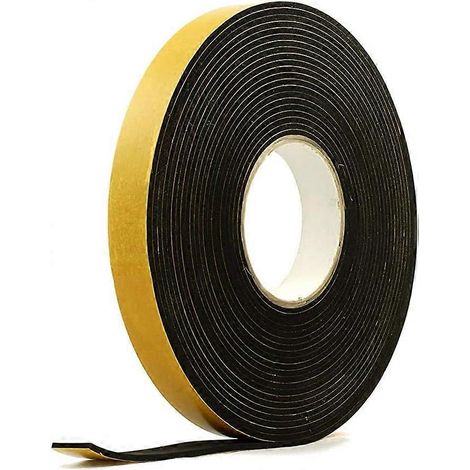 Bande adhésive en caoutchouc néoprène noir, 2,5 cm de large x 3 mm d'épaisseur x 10 m de long, avec ruban adhésif au dos jaune. (1/2)