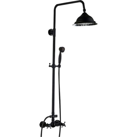 Senderpick – Système de douche rétro noir – Douchette de tête et barre réglable 80-120 cm – Montage mural – Acier résistant à la corrosion (1/5)