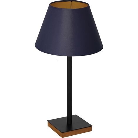 Lampe table noire abat-jour bleu-doré bois E27 Luminex