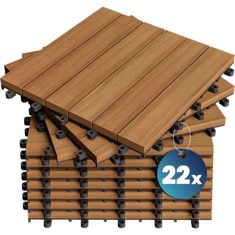 Casaria – Decking tiles set of 22 interlocking eucalyptus or acacia wood – Weather-resistant – Innovative plug system – For terrace, balcony, patio (1/5)
