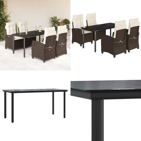 Ensemble à manger de jardin 5 pcs et coussins marron poly rotin - Chaise de jardin - Table de jardin (1/5)
