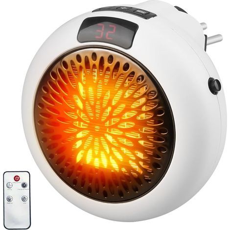 Mini Chauffage d'Appoint Enfichable, 900W Chauffage Soufflant Ceramique avec Télécommande Radiateur Soufflant Silencieux avec Minuterie 12h et Affichage LCD pour Salle de Bain Chambre (Blanc) (1/5)