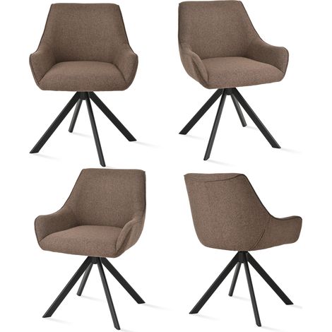 Goeurvant 360° drehbarer Sessel mit geschwungener Rückenlehne und weichem Kissen, perfekte Kombination aus Stil und Komfort - 4er Set - Dunkelbraun