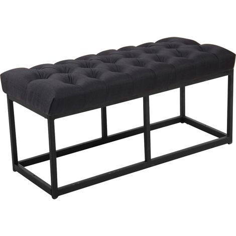 Banquette en tissu noir 100 x 50 cm coutures décoratives et métal noir mat avec assise rembourrée style moderne 100008825 (1/4)