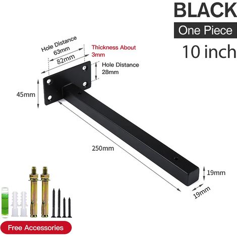 (Noir 25 cm) 2 supports d'étagère murale en acier inoxydable, robustes, pour banc, table ou étagère. Quincaillerie pour meubles (1/5)