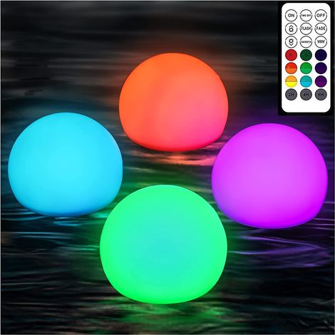 MINKUROW 4 Luci Galleggianti per Piscina, IP68 Display LED Piscina Impermeabile con Telecomando, 16 Luci LED RGB Cambia Colore per Regalo per Bambini, Piscina, Stagno, Festa (1/5)