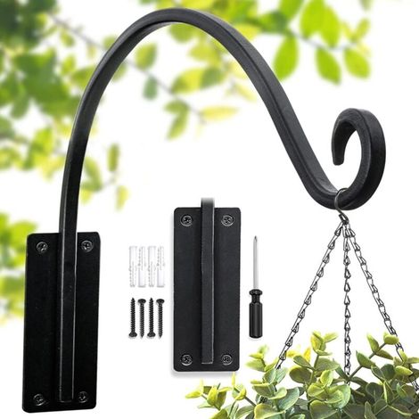 Support de suspension robuste pour plantes (40 cm/noir) - Support de suspension pour plantes forgé à la main pour une utilisation extérieure, crochet pour mangeoire à oiseaux durable et stable - Croch (1/4)