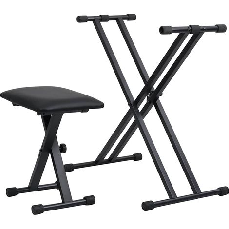 vidaXL Set de soporte para teclado con doble refuerzo y taburete negro (1/2)