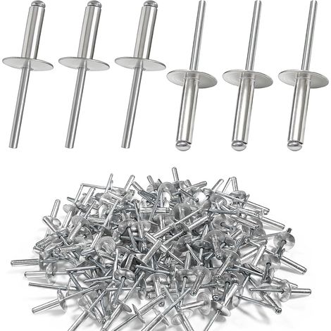 Lot de 120 rivets aveugles en aluminium, tête bombée à large bague 4,8mm, pour assemblage métal, bois, meuble, automobile, machines et industrie (4.8x20 mm) (1/5)